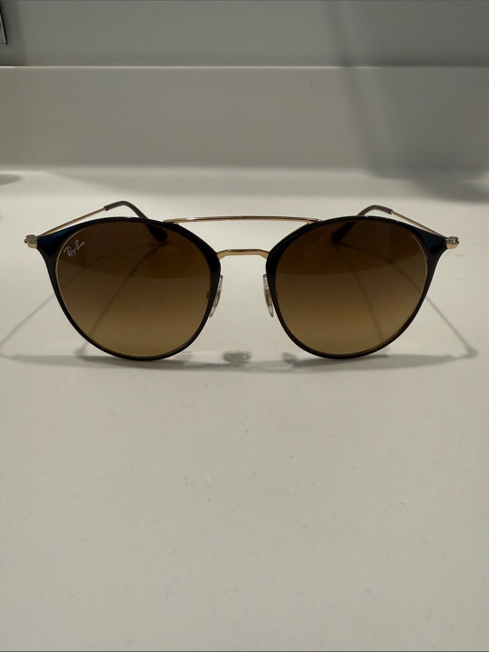 Ray-Ban Women's Black Frame Gold Double-Bridge Sunglasses with Brown Lenses